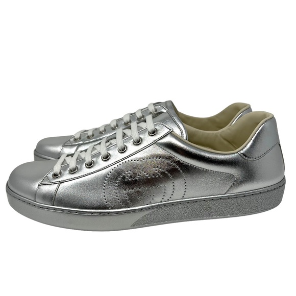 GUCCI Ace Metallic Low-Top Silver Sneakers 660622 - Picture 2 of 14